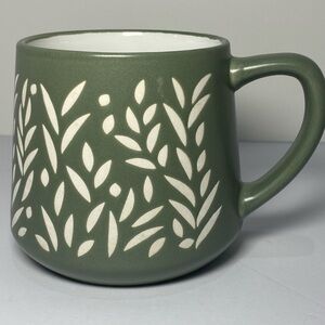 Sage Green Wheat Harvest Ceramic Coffee Mug Matte Finish White Carving 12 oz